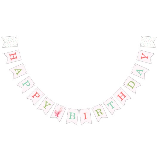 水彩ピンクアクソロトルバースデーパーティー バンティングフラッグ (全)