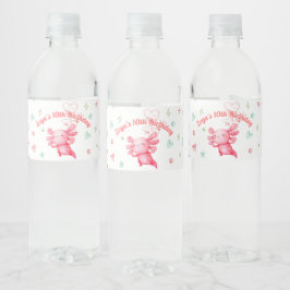 水彩ピンクアクソロトルバースデーパーティー ペットボトルラベル