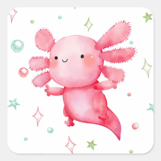 水彩ピンクアクソロトルバースデーパーティー ラウンドシール (正面)