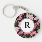 水彩ピンクアジサイとアネモ日本のネ キーホルダー (正面)