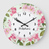水彩ピンクアジサイとアネモ日本のネ ラージ壁時計 (正面)