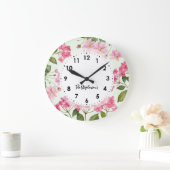 水彩ピンクアジサイとアネモ日本のネ ラージ壁時計 (ホーム)