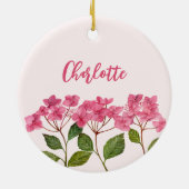 水彩ピンクアジサイ絵画ラケッツフラワー セラミックオーナメント (裏面)