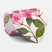 水彩ピンクアジサイ絵画ラケッツフラワー ネクタイ (ロール)