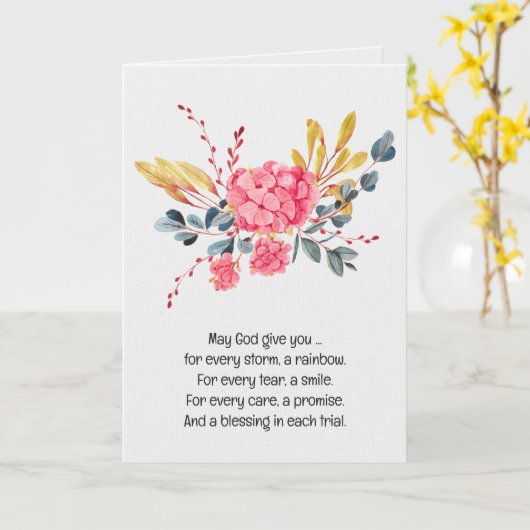 水彩ピンクアジサイ花束 カード (黄色い花)