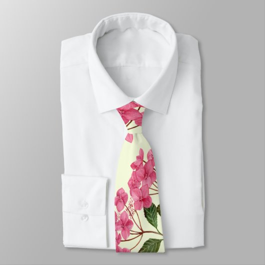 水彩ピンクアジサイ花柄 ネクタイ (タイ)