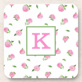 水彩ピンクアジサイ・モノグラム コースター