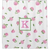 水彩ピンクアジサイ・モノグラム シャワーカーテン (正面)