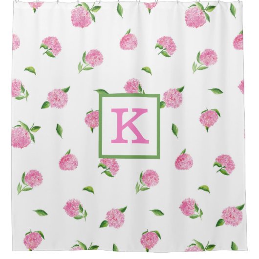水彩ピンクアジサイ・モノグラム シャワーカーテン (正面)