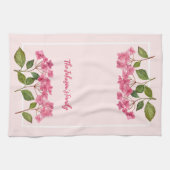 水彩ピンクアジサイ・ラケapsイラストレーション キッチンタオル (横)