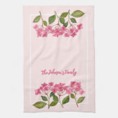 水彩ピンクアジサイ・ラケapsイラストレーション キッチンタオル (縦)
