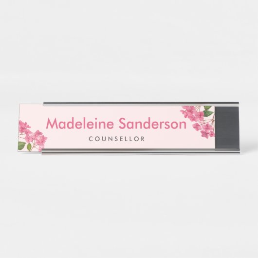 水彩ピンクアジサイ・ラケapsイラストレーション デスクネームプレート (正面)