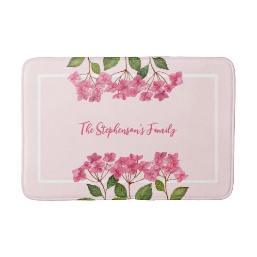水彩ピンクアジサイ・ラケapsイラストレーション バスマット (正面)