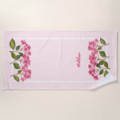 水彩ピンクアジサイ・ラケapsイラストレーション ビーチタオル (正面)