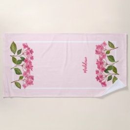 水彩ピンクアジサイ・ラケapsイラストレーション ビーチタオル