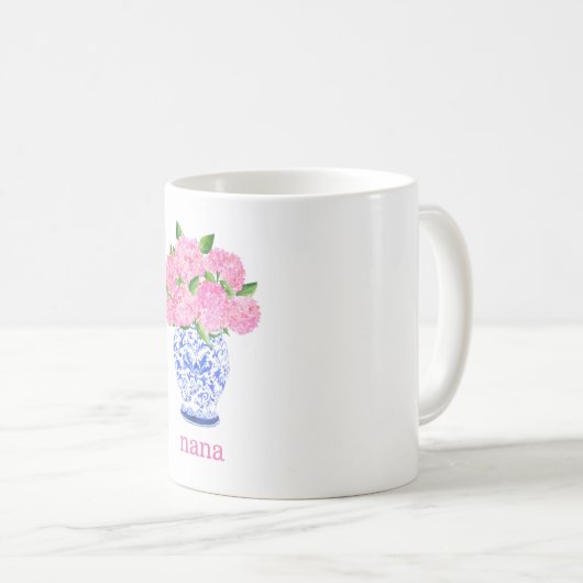 水彩ピンクアジサイChinoiserieの名前 コーヒーマグカップ (正面右)