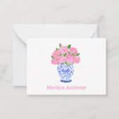 水彩ピンクアジサイChinoiserieの名前 ノートカード (正面)