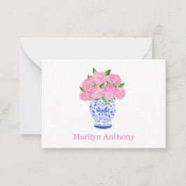 水彩ピンクアジサイChinoiserieの名前 ノートカード