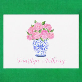 水彩ピンクアジサイChinoiserieスクリプト名 ノートカード
