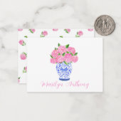 水彩ピンクアジサイChinoiserieスクリプト名 ノートカード (正面/裏面インサイチュ)