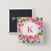 水彩ピンクアジサイLacecapsモノグラム 缶バッジ (正面&裏面)