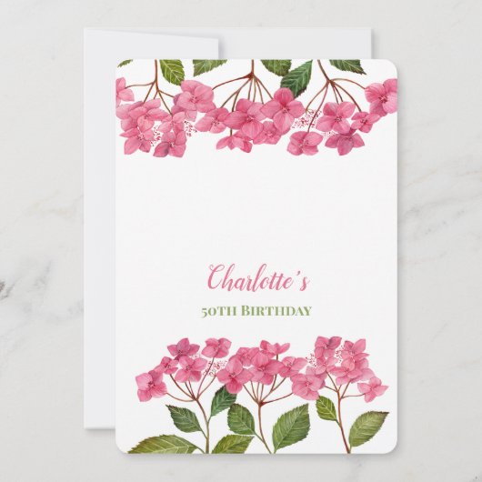 水彩ピンクアジサイLacecaps誕生日 招待状 (裏面)