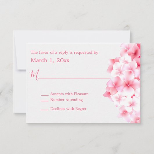 水彩ピンクアジサイRSVP 出欠カード (正面)