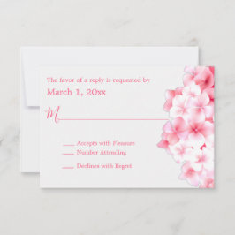 水彩ピンクアジサイRSVP 出欠カード