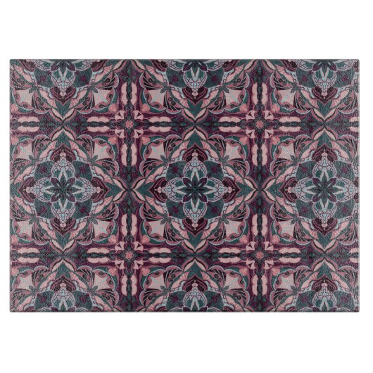 水彩ピンクアズレジョスペインのタイル カッティングボード (正面)