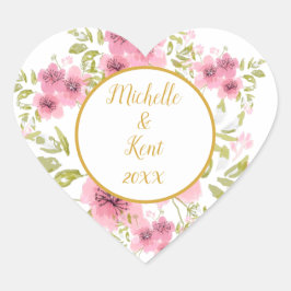 水彩ピンクアネモネフローラシール ハートシール