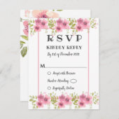 水彩ピンクアネモネフローラ結婚式RSVPカード 出欠カード (正面/裏面)