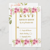 水彩ピンクアネモネフローラ結婚式RSVPカード 招待状 (正面/裏面)
