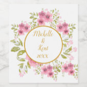 水彩ピンクアネモンフローラワインラベル ワインラベル (シングルラベル)