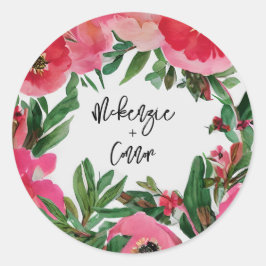 水彩ピンクアネモンフローラ結婚ズ ラウンドシール