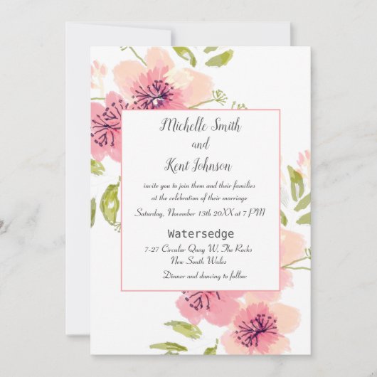 水彩ピンクアネモンフローラ結婚式招待状 招待状 (正面)