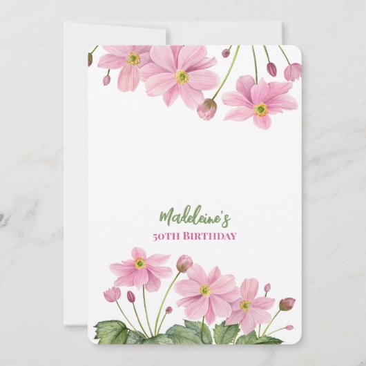 水彩ピンクア日本のネモン誕生日 招待状 (裏面)