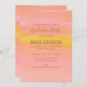 水彩ピンクイエローストライプズ卒業パーティー 招待状 (正面/裏面)