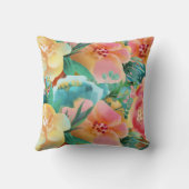 水彩ピンクイエローティール（緑がかった色）春フローラ クッション (裏面)