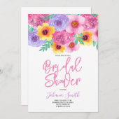 水彩ピンクイエローフローラブライダルシャワー 招待状 (正面/裏面)