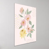 水彩ピンクイエローフローラ植物学水玉模様 箔ポスター (レイダウン)