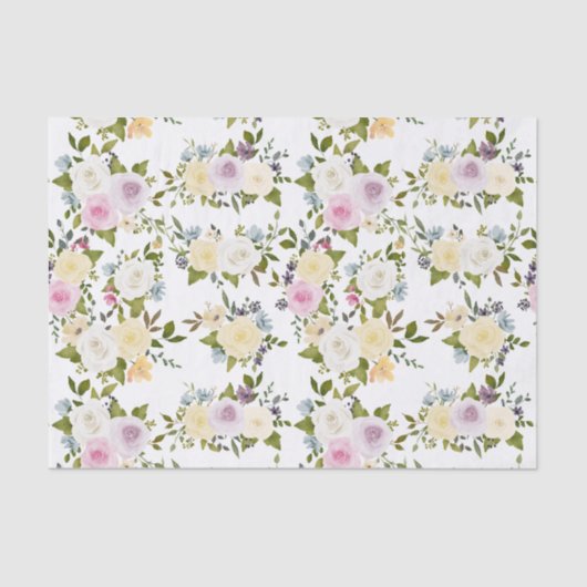 水彩ピンクイエローホワイトローローズベビーシャワー 薄葉紙 (正面)