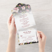 水彩ピンクイエローローズぼやけブラック結婚、s オールインワン招待状 (貼ってはがせる)