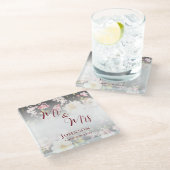 水彩ピンクイエローローズぼやけブラック結婚、s ガラスコースター (アングル)