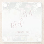 水彩ピンクイエローローズぼやけブラック結婚、s ガラスコースター (裏面)