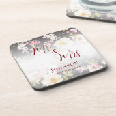 水彩ピンクイエローローズぼやけブラック結婚、s コースター (左側)