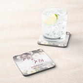 水彩ピンクイエローローズぼやけブラック結婚、s コースター (右側)