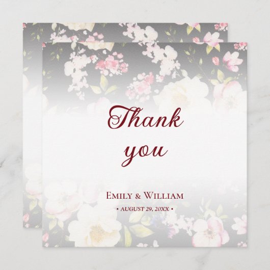 水彩ピンクイエローローズぼやけブラック結婚、s サンキューカード (正面/裏面)