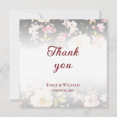水彩ピンクイエローローズぼやけブラック結婚、s サンキューカード (正面)