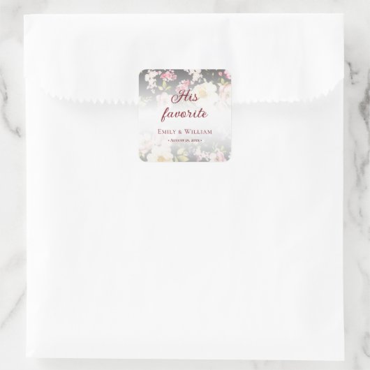 水彩ピンクイエローローズぼやけブラック結婚、s スクエアシール (バッグ)