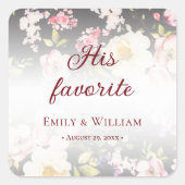 水彩ピンクイエローローズぼやけブラック結婚、s スクエアシール (正面)